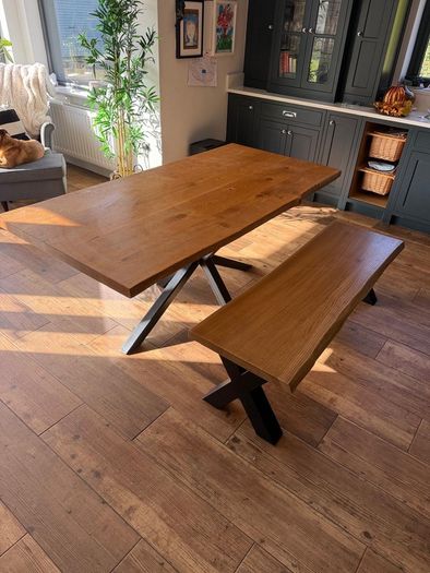 Solid Oak Table & Matching Bench