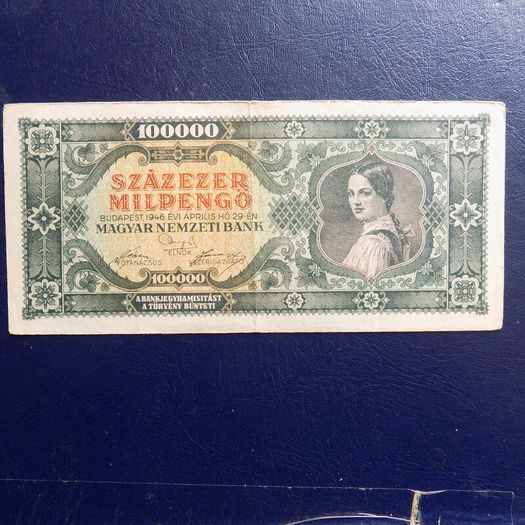 Hungary 1946.100,000 Pengo Banknote.Fine grade.