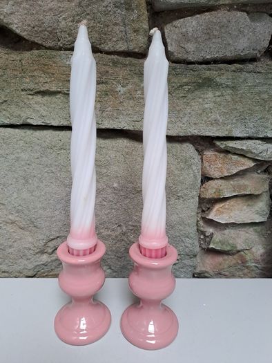 Pink colonial candle holders