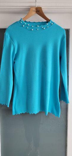 SAVIDA blue pearl neck top Sz XL (Fit 14-16UK)
