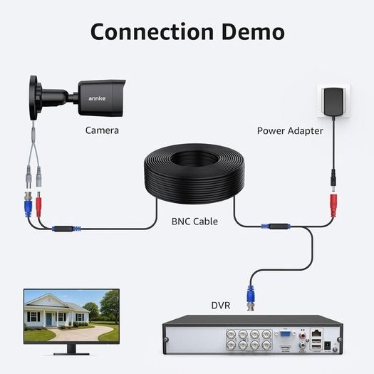 ANNKE 30M/100 ft All-in-One Video Power CCTV Cable, BNC Extension Surveillance Camera Cables for Security Camera Systems | Free BNC Connector (Black)