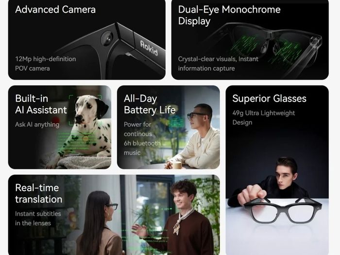 Rokid Glasses Smart AI&AR Glasses with 12MP Camera 89 Languages Live Translation