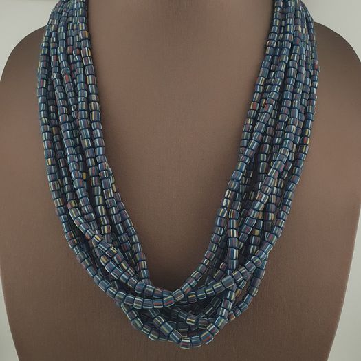 Vintage African Style Stripe Pattern 5.5 - 6 mm Glass Beads Necklace