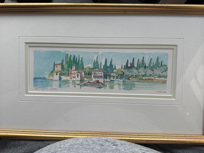 Original Sergio Vellini Signed & Dated Lake Garda Watercolor (36cm x 22cm)