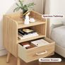 Bedside Table Set of 2, Nightstand, Side Table, Wooden Sofa End Table with Fabric Drawer, Open Shelf, Solid Wood Legs, 39x29x63 cm, for Bedroom, Living Room, Natural Image 5