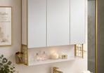 LED Mirrored Bathroom Cabinet with Storage, Basket & Hair Dryer Holder