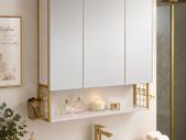 LED Mirrored Bathroom Cabinet with Storage, Basket & Hair Dryer Holder