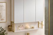 LED Mirrored Bathroom Cabinet with Storage, Basket &amp; Hair Dryer Holder