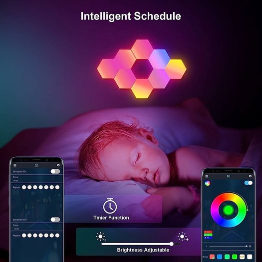 Hexagon LED Lights 8 Pack Hex Wall Light RGB Gaming Panels Hexagonal Smart Lighting Panel Sync to Music for Room Bar Gaming Setup Bedroom