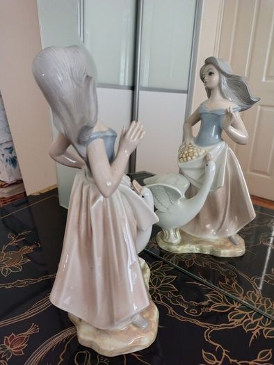 Large Vintage Girl with Goose Figurine by Tengra