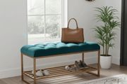 Teal Velvet Upholstered Bench / Shoe Rack