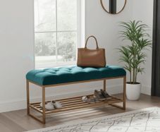 Teal Velvet Upholstered Bench / Shoe Rack