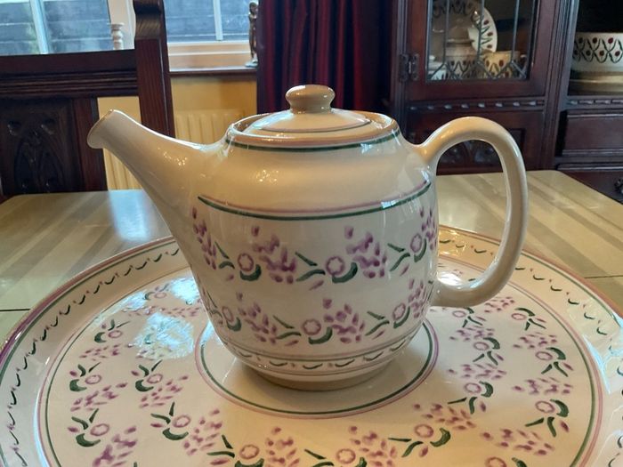 Nicholas Mosse new Lavender limited edition from Washington Creek .  A round platter 13 inches in diameter and a tea pot