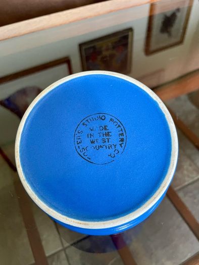 Vintage Ceramic Fosters Studio Pottery Cornwall Blue Sgraffito Butter Breakfast Dish