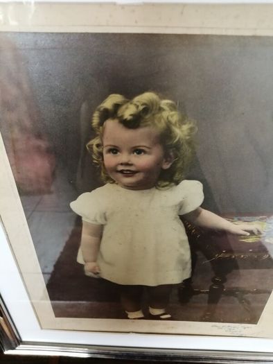 Large Vintage Framed Tinted Photo Portrait of a Young Girl