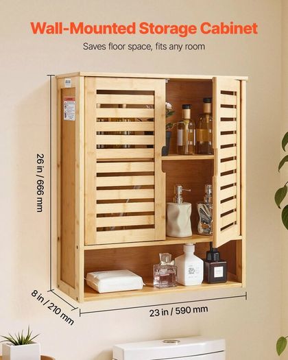 Bathroom Wall Cabinet 2 Doors and Adjustable Shelf Toilet Storage Medicine Cabinet