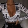 Long Sleeve Newspaper Pattern Top Image 4