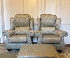 2 x Finline Armchairs & Foot Stool