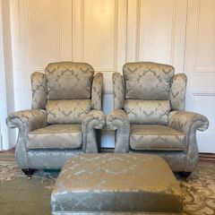 2 x Finline Armchairs & Foot Stool