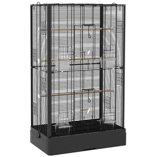 Bird Cage with Removable Tray and Perches, Aviary for Parrots, 61x36.5x98 cm, Black