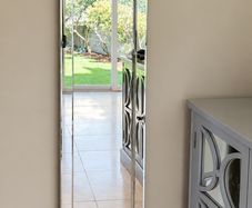 Tall Bevelled Mirror with Mirrored Frame Originally 399  Damaged