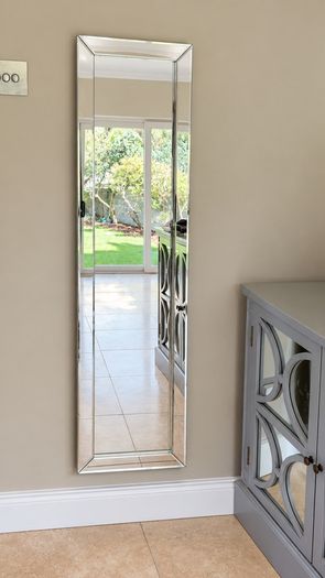 Tall Bevelled Mirror with Mirrored Frame Originally 399  Damaged