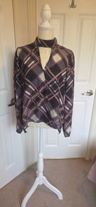 Pala DOro Check Print Choker Neck Smart Casual Blouse Top