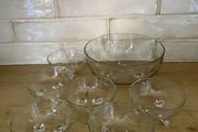 Vintage Etched Glass Dessert 3 footed dish set (7 pieces)