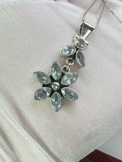 Silver Aquamarine & Sterling Silver Pendant Necklace