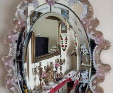 Murano Glass Pink Flowers Large Venetian Triple Bevelled Wall Mirror Made in Italy