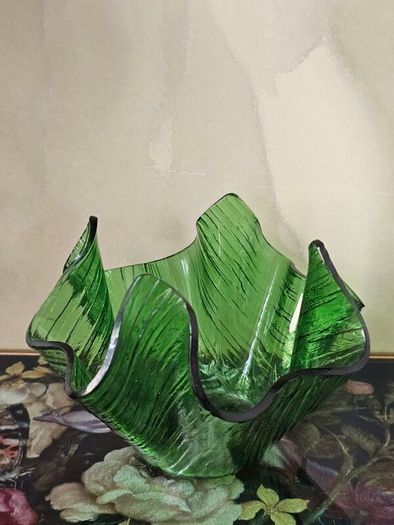 Vintage Green Glass Handkerchief Vase