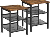 _Side Tables, Set of 2, Bedside Tables, Industrial Style, with Adjustable Mesh Shelves, for Living Room, Bedroom, Hallway, Office, Stable, Rustic Brown and BlackSide Tables, Set of 2, Bedside Tables, Industrial Style, with Adjustable Mesh Shelves, for Liv