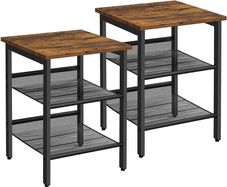 _Side Tables, Set of 2, Bedside Tables, Industrial Style, with Adjustable Mesh Shelves, for Living Room, Bedroom, Hallway, Office, Stable, Rustic Brown and BlackSide Tables, Set of 2, Bedside Tables, Industrial Style, with Adjustable Mesh Shelves, for Liv