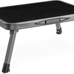 Portable Step Stool - Folding One Step Ladder - 17cm High Small Foldable Lightweight Metal Stool with Handle - 150kg Max Capacity - Grey
