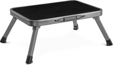 Portable Step Stool - Folding One Step Ladder - 17cm High Small Foldable Lightweight Metal Stool with Handle - 150kg Max Capacity - Grey