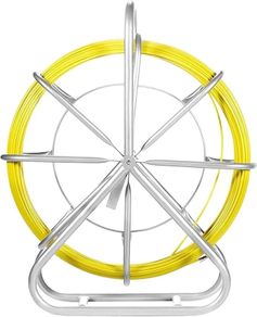 Fish Tape Fiberglass, 425 ft, 6mm, Cable Running Rod, Duct Rodder Fishtape Wire Puller with Steel Reel Stand, 3 Pulling Heads, Fishing Tools for Walls and Electrical Conduit, Non-Conductive