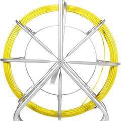 Fish Tape Fiberglass, 425 ft, 6mm, Cable Running Rod, Duct Rodder Fishtape Wire Puller with Steel Reel Stand, 3 Pulling Heads, Fishing Tools for Walls and Electrical Conduit, Non-Conductive