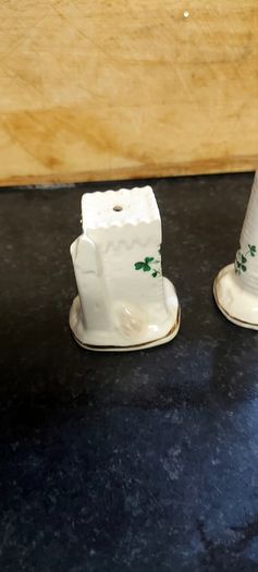 salt and pepper carrigaline pottery,cork Ireland shamrock set gold rim ,nice condition,buyer collects or pays postage thank you, sold as is