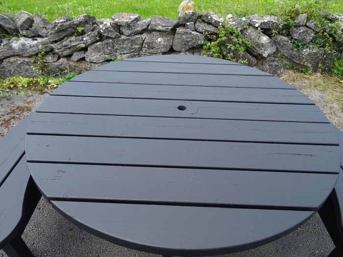 Solid wood garden table and benches 8 seater