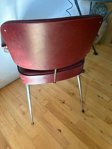 Fabulous Authentic Mid Century Chrome/ leatherette red Armchair