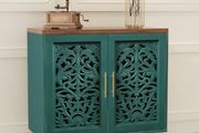 Wooden Sideboard Storage Cabinet with 2 Doors, Vintage Hollow Carving Buffet Accent Cabinet, Modern Green Sideboards for Living Room, Kitchen, Dining Room, Hallway