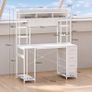 Computer Desk with Drawers & Display Shelves, 120 x 50 cm White Office Desk with Storage & Pegboard, Study Work Desk with Storage, Girls PC Desk for Home Office, Bedroom and Creative Spaces Image 4