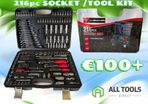 216pc Socket Set 1/4 3/8 & 1/2 Sq Drive 6pt With Bit & Spanner Set