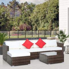 6 Piece Rattan Corner Sofa Set with Cushions