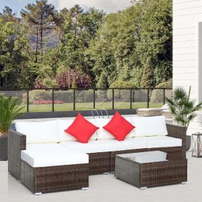 6 Piece Rattan Corner Sofa Set with Cushions