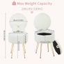 White Dressing Table Chair, Sherpa Fleece Vanity Chair with Stroage Space and Metal Legs, Makeup Vanity Stool with Pillow & Foldable Backrest, Accent Chairs for Bedroom Makeup Image 3