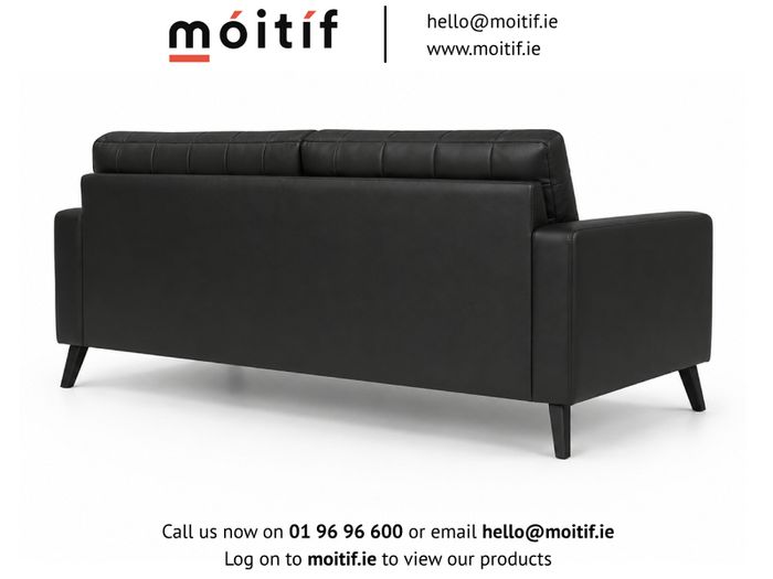 Hard Wearing Eco-Leather Black 2-Seater Sofa with Button Cushions