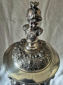 W.M.F. William Egan & Sons, 1896 Queenstown Regatta, Spectacular Silver Plate Lidded Trophy