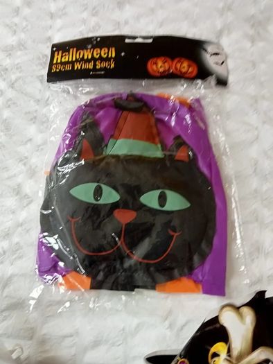 Halloween Pirate Skull Bunting & Brand New Black Cat Wind Sock Set