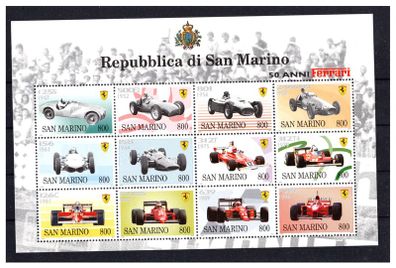 1998 San Marino 50 Years of Ferrari Commemorative Stamp Sheetlet Mint Never Hinged (MNH)